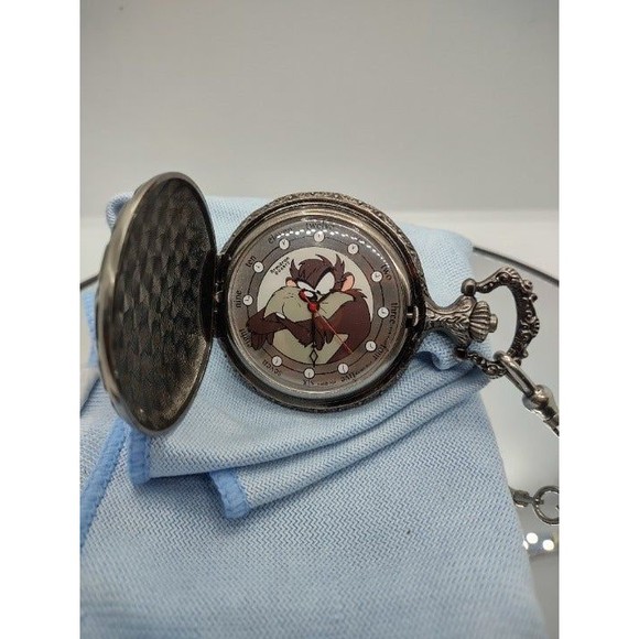 Armitron Tazmanian Devil ACME Silver Pocket Watch 1997  - Works great - Picture 5 of 7